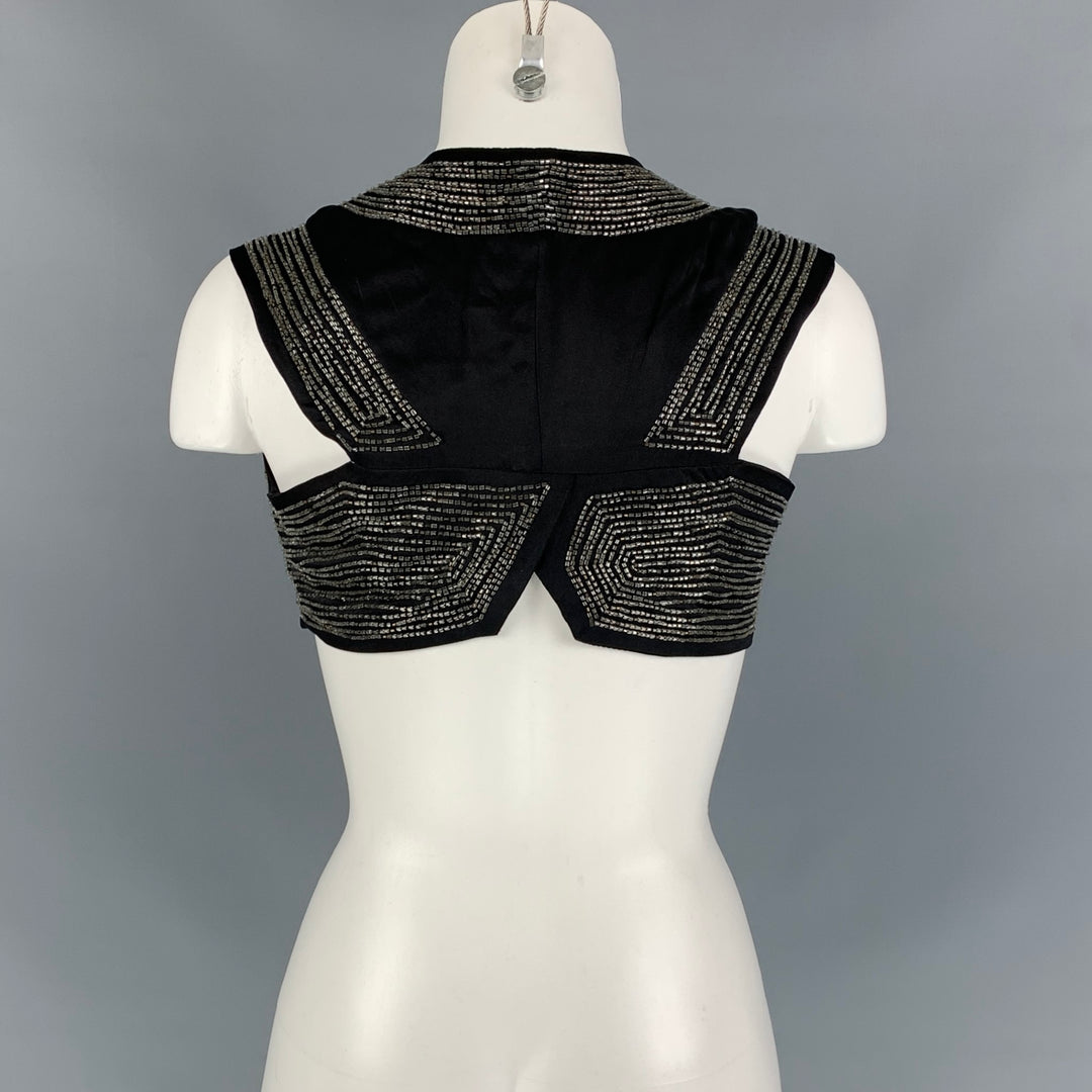 DRIES VAN NOTEN Size 6 Black Beaded Silk Bolero Vest