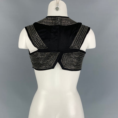DRIES VAN NOTAN Talla 6 Chaleco bolero de seda con cuentas negras