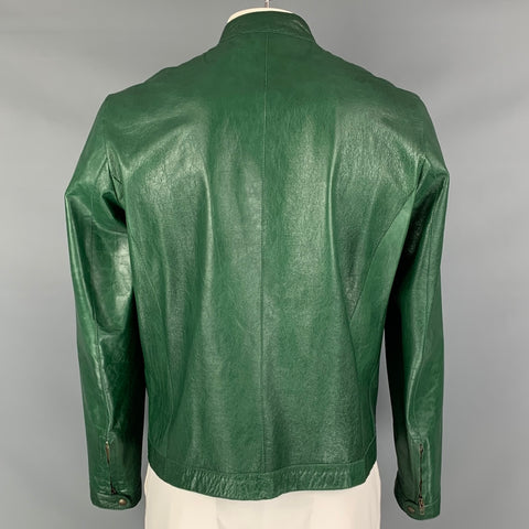 LAVORAZIONE ARTIGIANA Size 46 Green Leather Zip Up Jacket