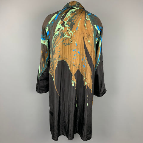 DRIES VAN NOTEN F/W 18 Size L Black & Brown Dyed Polyamide Hidden Zip Up Coat