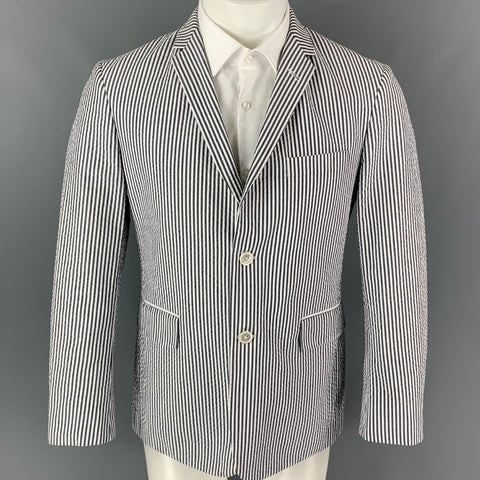 BLACK FLEECE Size 38 White Grey Seersucker Cotton Notch Lapel Sport Coat
