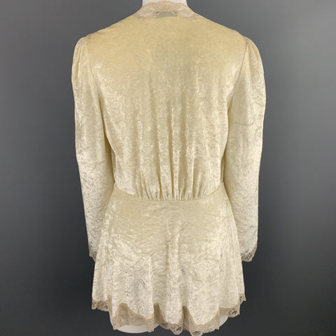 CHRISTIAN DIOR Size M Cream Crushed Velvet Lce Trim Cropped Robe Top