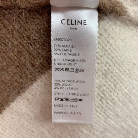 CELINE Size XS Cream Brown Alpaca Blend Color Block Poncho Sweater