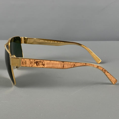 LOUIS VUITTON Gold Tone Wood Grain Metal Sunglasses