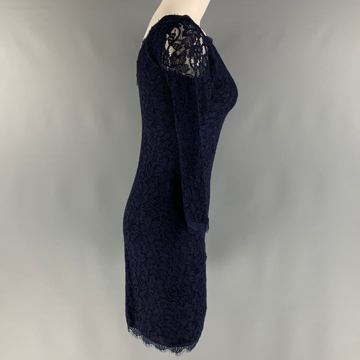 DIANE VON FURSTENBERG Size 0 Navy Rayon Blend 3/4 Sleeves Dress