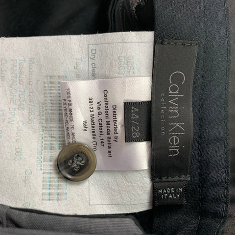CALVIN KLEIN COLLECTION Size 28 Grey Navy Dyed Polyamide Zip Fly Dress Pants