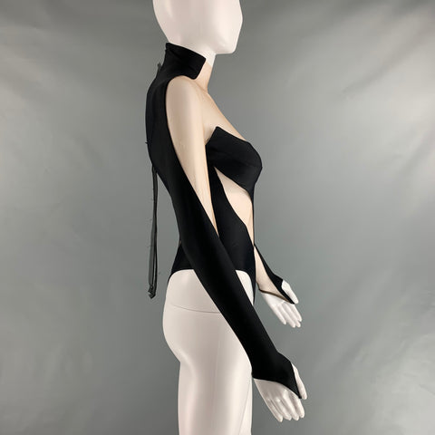 MUGLER Size 2 Black & Beige Polyamide Elastane Mesh Body suit Dress Top