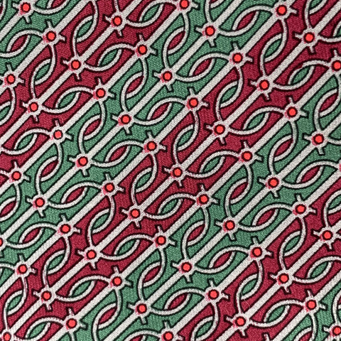 HERMES Green & Burgundy Gray Striped Pattern Silk Tie 974 SA