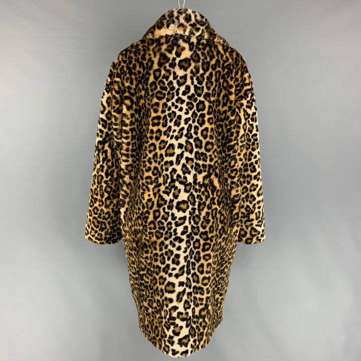 STAND STUDIO Size M Tan Black Faux Fur Leopard Notch Lapel Coat