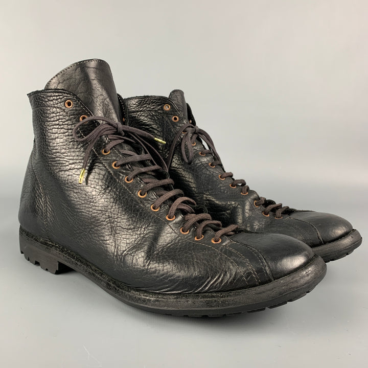 GUIDI Size 12 Black Pebble Grain Leather Lace Up Boots