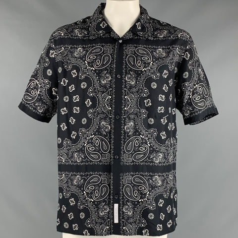 ALEXANDER WANG Taille XL Noir Bandana Silk Camp Chemise à manches courtes