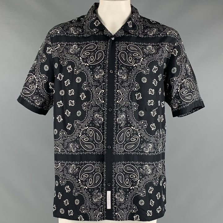 ALEXANDER WANG Size XL Black Bandana Silk Camp Short Sleeve Shirt