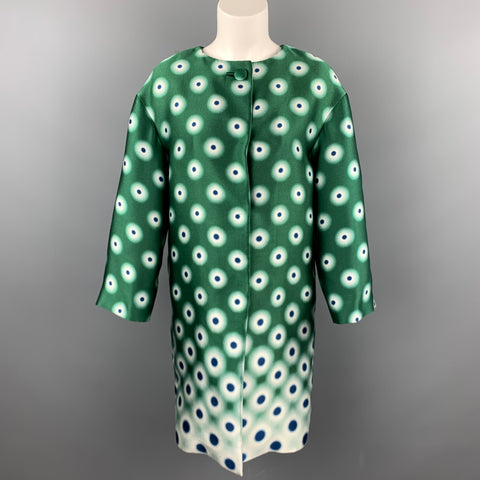 PRADA Talla 2 Abrigo de noche de poliéster y seda con estampado de puntos de sarga verde