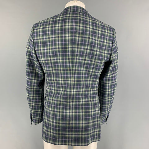 ETRO Size 40 Green Purple White Navy Plaid Wool Sport Coat