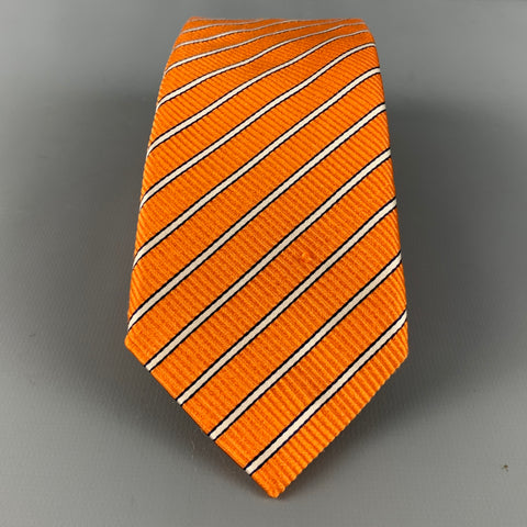 CORNELIANI Orange White Diagonal Stripe Silk Tie