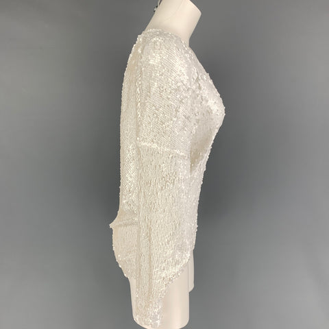 IRO Size S White Nylon Sequined V-Neck Dress Top