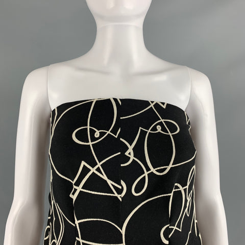MARIA CORNEJO Size 6 Black White Abstract Strapless Jumpsuits