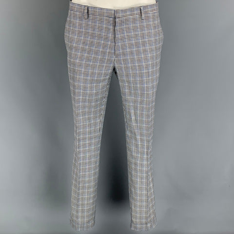 PAUL SMITH Kensington Fit Size 42 White & Blue Gingham Wool / Silk Notch Lapel Suit