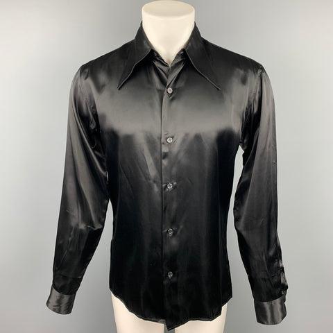 AGNES B. Size M Black Acetate Blend Button Up Long Sleeve Shirt