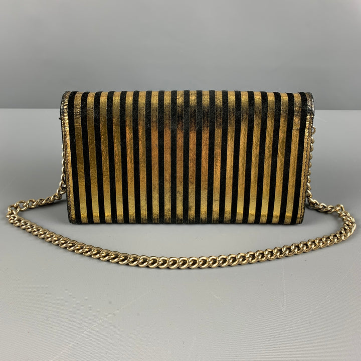 VIVIENNE WESTWOOD Gold Black Stripe Leather Wallet Handbag