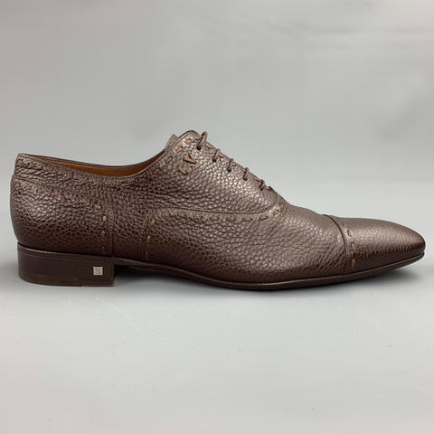 LOUIS VUITTON Size 12 Brown Textured Leather Cap Toe Lace Up Shoes