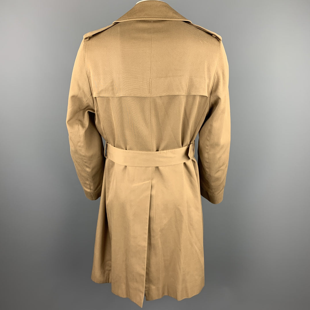 AQUASCUTUM Size XL Khaki Cotton / Polyester Belted Double Breasted Trenchcoat