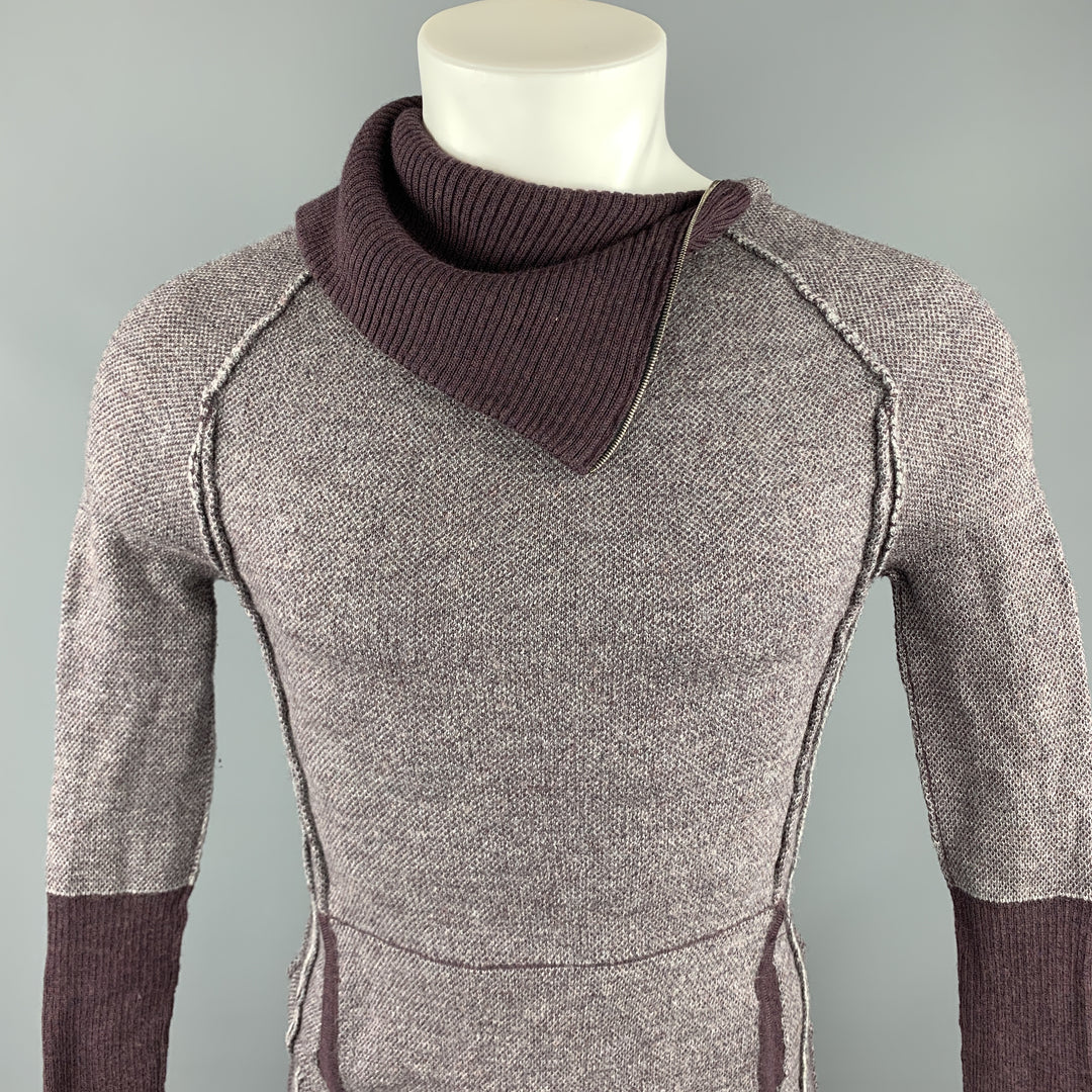 NICE COLLECTIVE Size M Purple Merino Wool High Collar Zipper Sweater