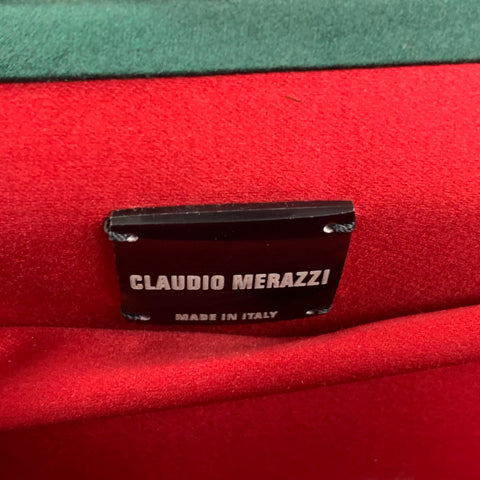 CLAUDIO MERAZZI Green Feather Satin Top Handles Handbag
