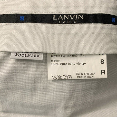 LANVIN Size 36 Black Stripe Wool Peak Lapel 30 28 Suit