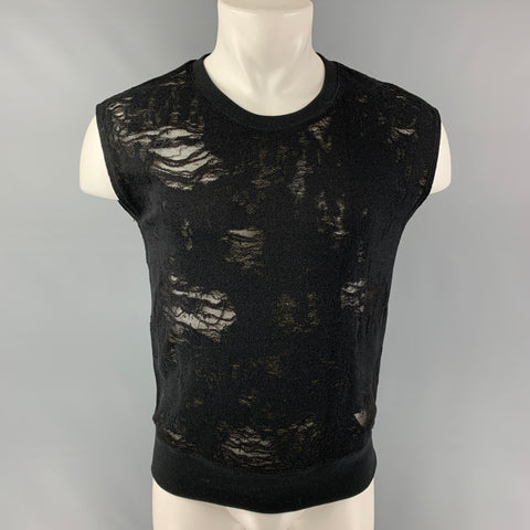 IRO Nuala Size XS Black Distressed Cotton Blend Sleeveless Pullover