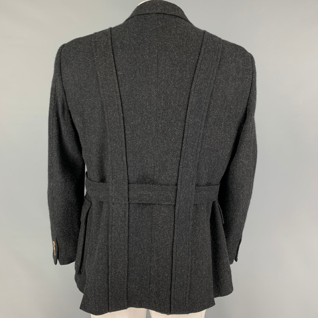 POLO by RALPH LAUREN Size XL Dark Gray Herringbone Virgin Wool Belted Coat