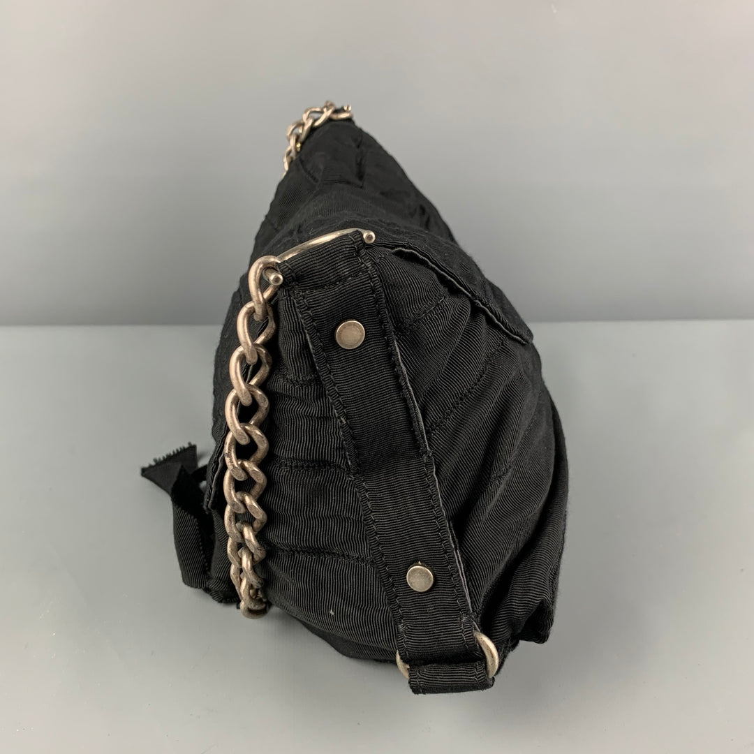 LANVIN Black Silver Textured Fabric Ribbon Shoulder Bag Handbag