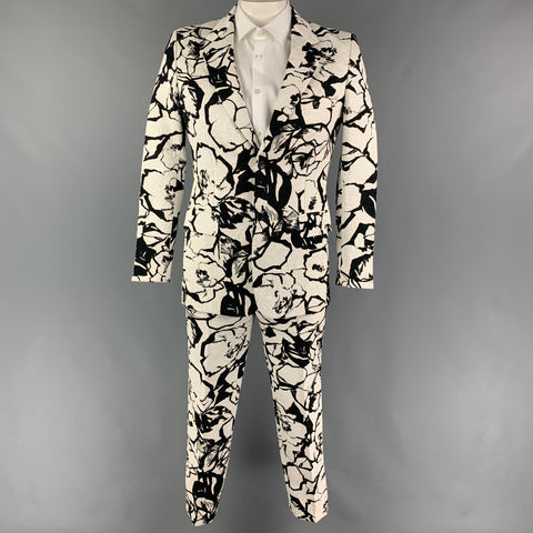 COMME des GARCONS HOMME PLUS Size L Black White Jacquard Cotton Blend Suit
