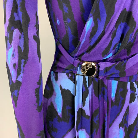 VERSACE COLLECTION Size S Purple Blue Marbled Draped Dress