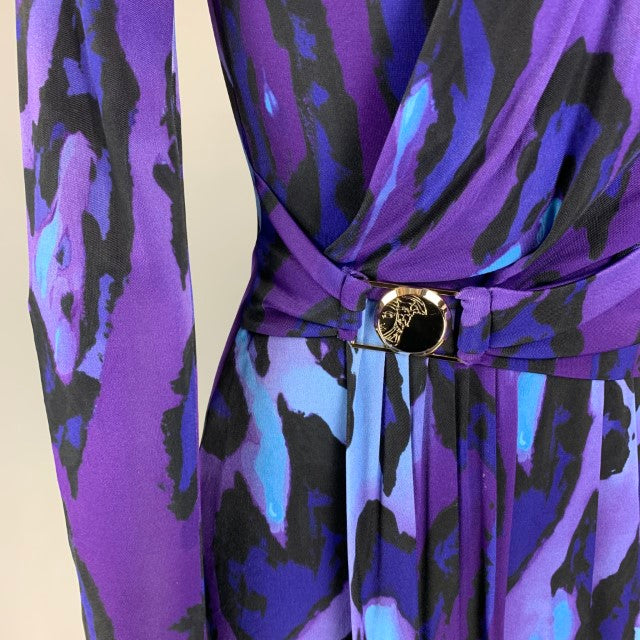 VERSACE COLLECTION Taille S Robe drapée marbrée bleu violet