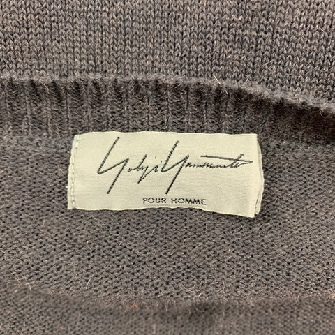 YOHJI YAMAMOTO Size L Charcoal Knitted Cotton Cashmere Henley Pullover