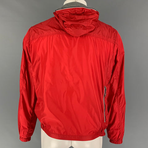 MONCLER Size M Red Grey Mixed Fabrics Hooded Jacket
