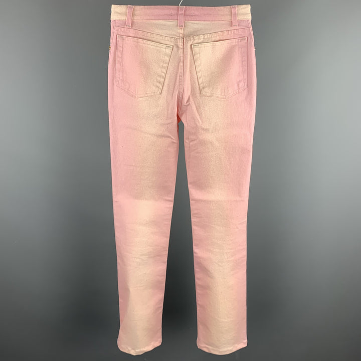 ROBERTO CAVALLI Taille XS Rose Ombre Coton Mélange Zip Up Jeans