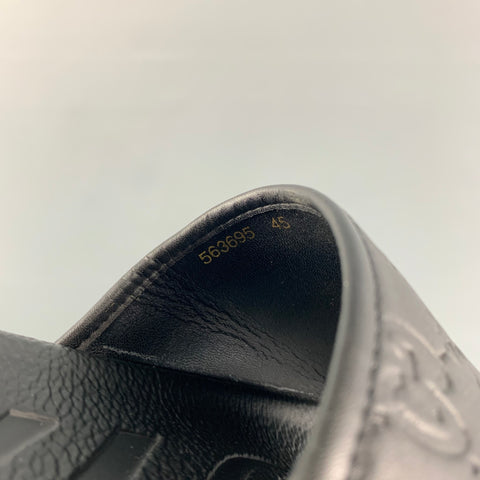 GUCCI Size 12 Black Monogram Leather Slide Sandals