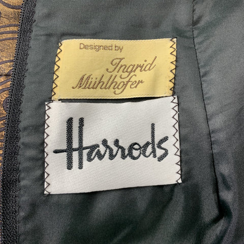 HARRODS Taille 8 Jupe froncée en cuir abstrait noir et or