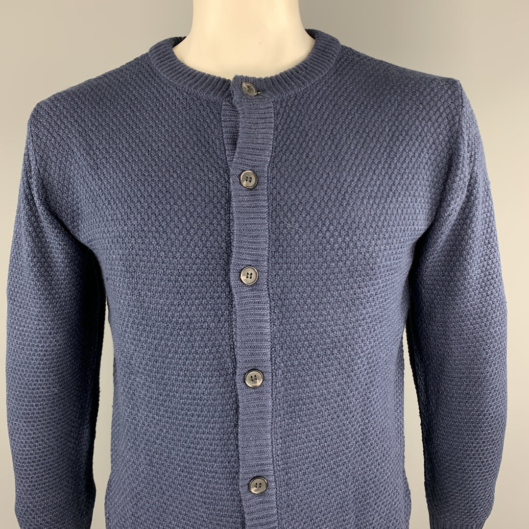 KITON Size L Navy Knitted Cotton Textured Buttoned Cardigan Sweater