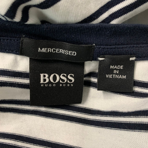 BOSS by HUGO BOSS Size XXL White Navy Stripe Cotton Crew-Neck T-shirt