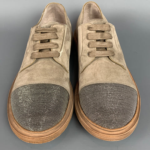 BRUNELLO CUCINELLI Size 8.5 Taupe & Silver Suede Lace Up Shoes