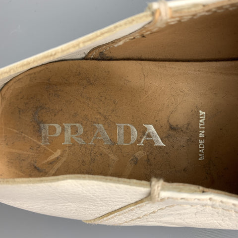 PRADA Size 10.5 White Leather Split Toe Loafers