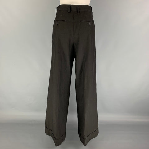 DRIES VAN NOTEN Size 4 Black Cotton Linen Wide Leg Dress Pants