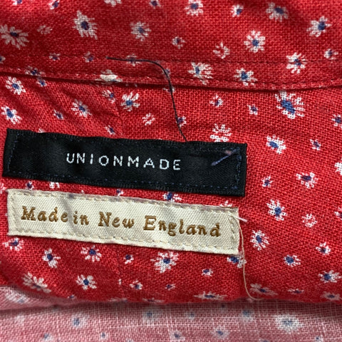 UNIONMADE Size M Red White Floral Linen Short Sleeve Shirt