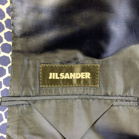 JIL SANDER by RAF SIMONS SS13 Size 44 Navy & White Geometric Cotton Sport Coat