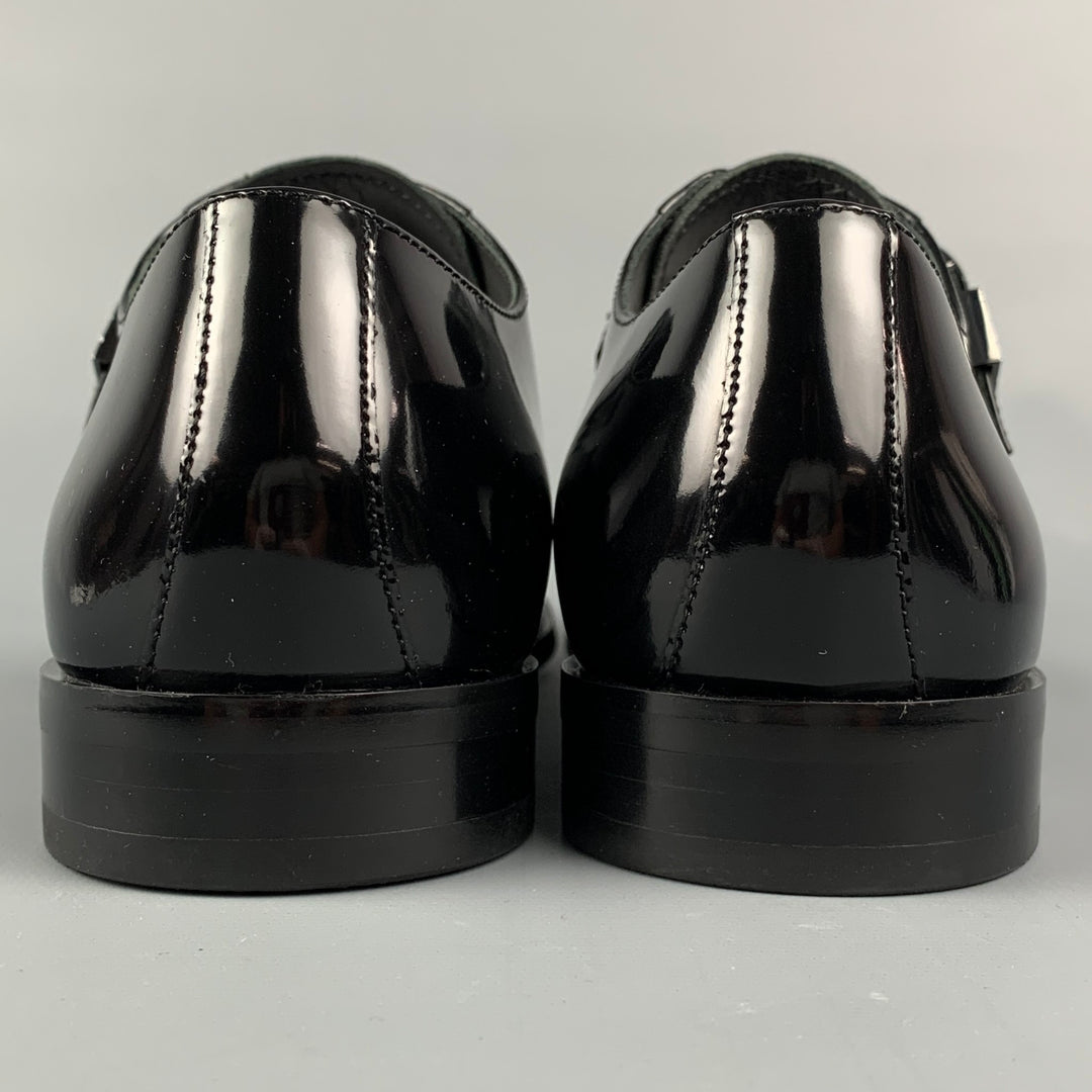 VERSACE COLLECTION Size 7 Black Patent Leather Monk Strap Loafers