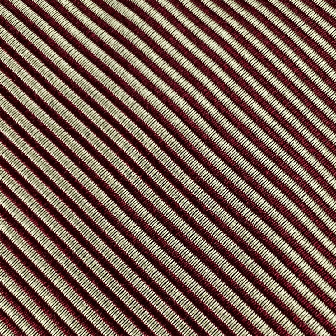 FENDI Burgundy Gold Diagonal Stripe Silk Tie