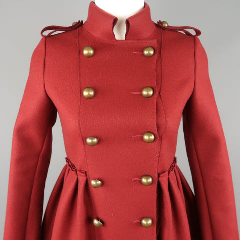 LANVIN Petite Burgundy Wool Blend Double Breasted Military Skirt Coat